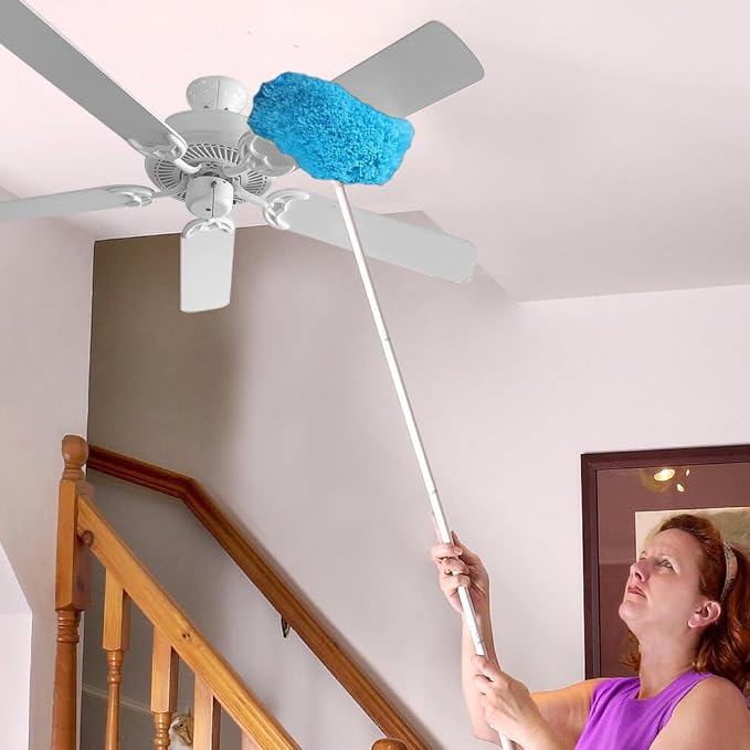 Evelots Ceiling Fan Blade Brush Cleaner - Long Extension Pole - Brush Both Sides at the Same Time - Scratch Resistant Microfiber Feather Cobweb Duster - Extra Long with Reach up to 12 Feet