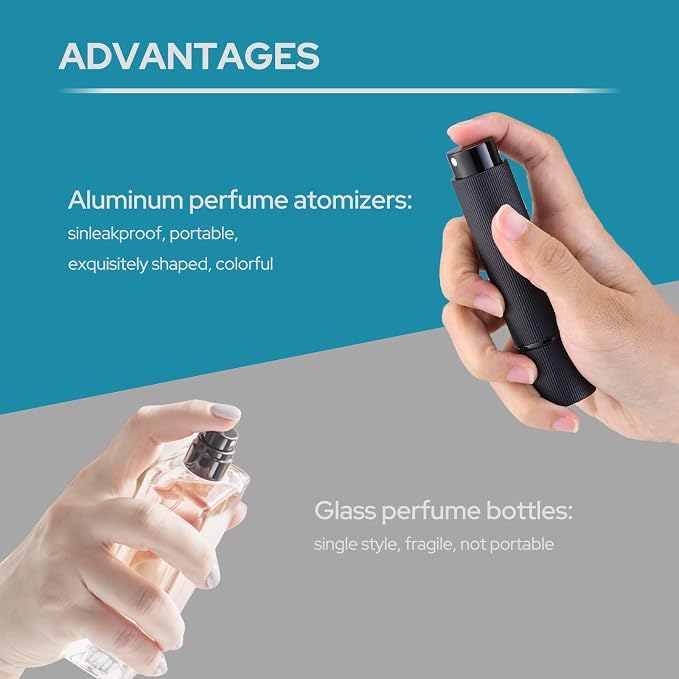 Lulupack Travel Perfume Bottle Refillable - Cologne Spray Atomizer Mini - Small Travel Size Sprayer Empty for Refill Sample Container - Portable Fragrance Decant Dispenser for Men Women 3PCS 8ml Black