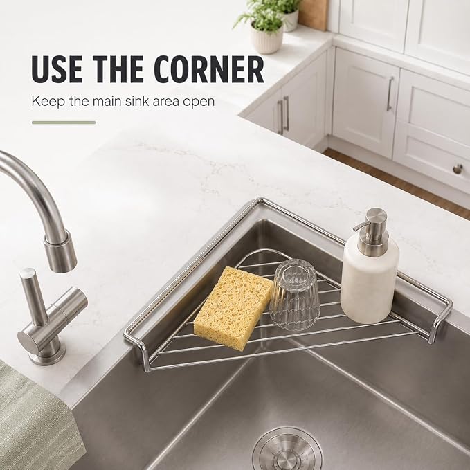 Stainless Steel Corner Sink Drying Rack, Triangular Draining Shelf，4PCS | Corner Drying Rack for Kitchen Sink, Space-Saving Triangular Drainer for Dishes, Cups, Sponges and Cleaning Accessories