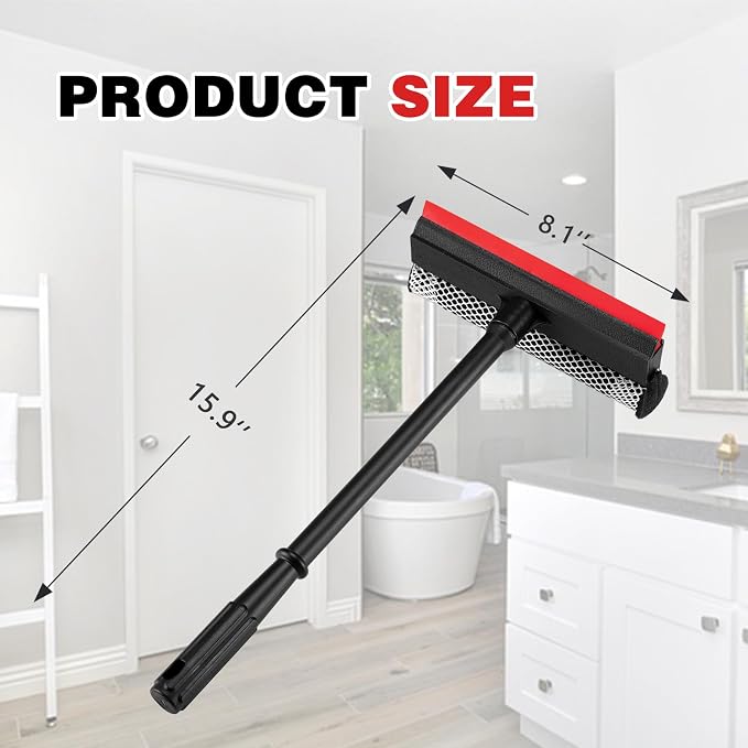 Professional 8.1" 2 in 1 Window Squeegee with 16" Long Handle,Car Squeegee for Gas Station,Home,Car，Glass,Shower,Outdoor High Window Cleaning