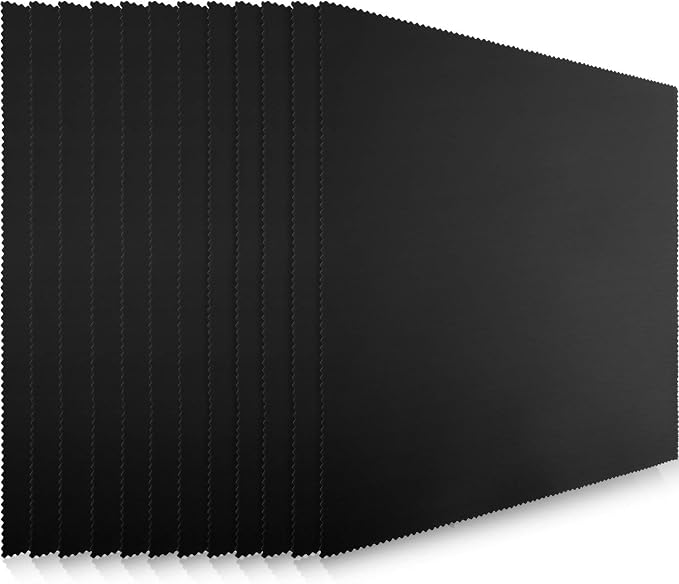 Frienda 12 Pack Microfiber Cleaning Cloth,Black | 12x12 Inch Large for Eyeglasses Screen Lens, Reusable Washable, Streak-free Lint-free, Cameras Phones Tablets Monitors