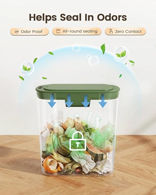 TIPGO 5 Gallon Automatic Bathroom Trash Can with Lid, Green, Touchless | Motion Sensor, Slim Smart Garbage Bin, Plastic Wastebasket, Battery Operated, Manual Button, for Bedroom, Office,RV