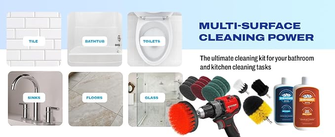 Diamond Shine 20-Piece Hard Water Stain Cleaning Kit – Drill Brushes, Bucket & Lid, Scouring Pads & Diamond Cleaner for Tile, Bathroom, Shower Glass & Chrome