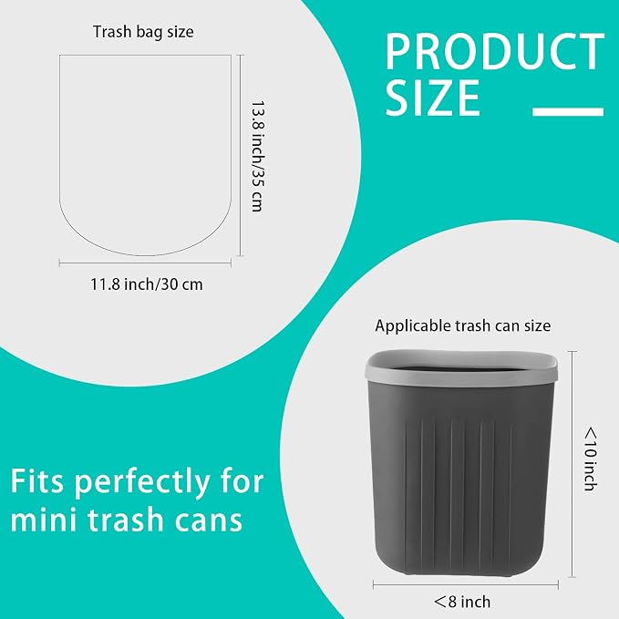 Mini Trash Bags, 0.5 Gal, 300 Counts, Black | Extra Small Garbage Bags for Desktop Trash Can, Strong Tiny Trash Bags for Car, Cat Litter, Fits 3L Waste Basket