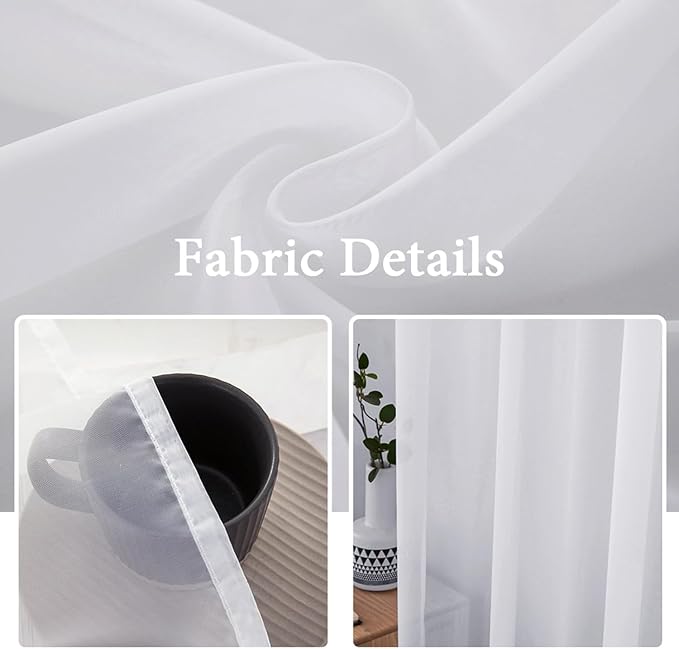 MIULEE White 54 W x 20 L French Door Short Sheer Curtains | Light Filtering Window Treatment Curtain for Glass Door, Tieback, 2 Panels, Set of 2