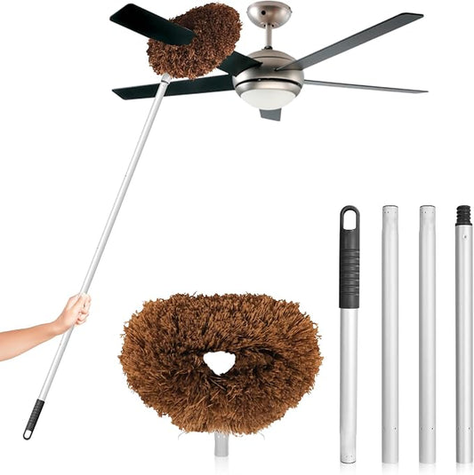 FONUNO Ceiling Fan Cleaner Duster High Ceiling Extended Fan Blade Cleaner | Reusable Microfiber Ceiling Fan Duster with Extension Handle from 13 to 50 Inch for Furniture Bookshelves Wall Door, Brown