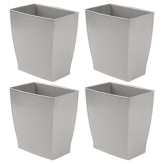 iDesign Small Plastic Bathroom Trash Can, Slim Rectangle, 4-Pack | Garbage Bin