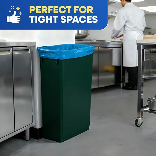 PLASTIC PRINCE 23 Gallon Slim Trash Can Kitchen, Commercial Tall Trash Bin Narrow, Rectangular Slim Jim Skinny Garbage Can for Home Garage Cabinet Restaurant, 2 Pack, Green