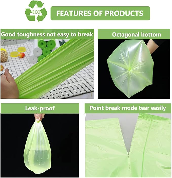 Small Trash Bags 3 Gallon Biodegradable, Compostable Bathroom Trash Bags 100 Count Unscented Leak Proof Small Garbage Bags Strong Wastebasket Liners Bags for Home Kitchen Office Yard Car Pet Green