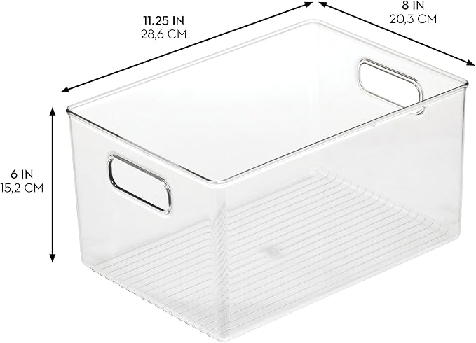 InterDesign iDesign Recycled Plastic Pantry Storage Bin – Linus Collection - Clear Kitchen Storage Box (Pack of 4)