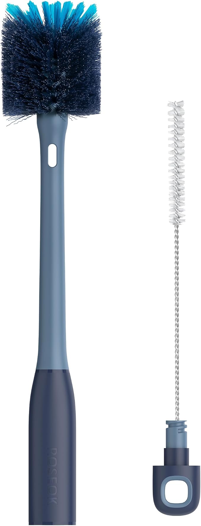 ROSEOK 2 in 1 Bottle Brush with Straw Cleaner Brush, Water Bottle Brush | For Cleaning Glass, Sports Bottle, Coffee Mug, Cup Cleaner, Grayish Blue, 1 Pack