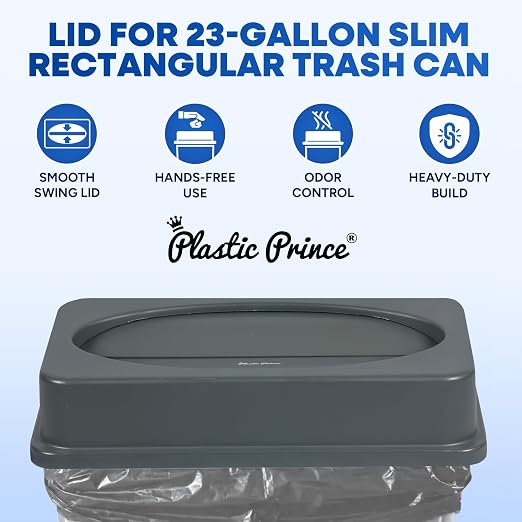 PLASTIC PRINCE Slim Jim Trash Can Lid Replacement, Outdoor Slim Commercial Garbage Can Lid, Swing Rectangular Double Flip Top Lid 23 Gallon Container, 6 Pack, Gray