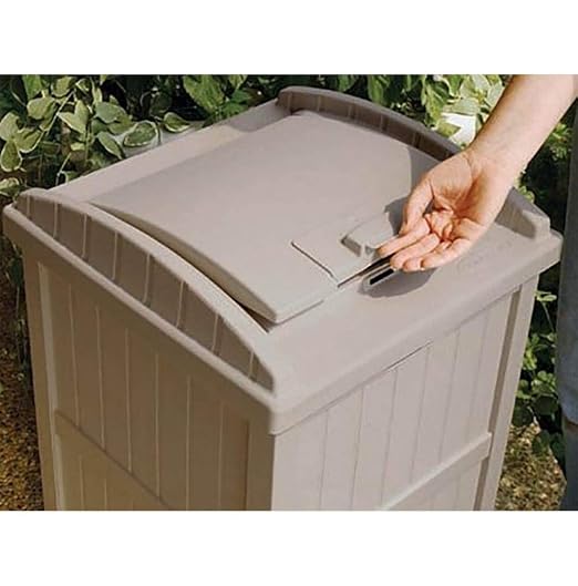 Suncast 2 Pack 15.75" x 16" x 31.6" Trash Hideaway 33 Gallon Resin Outdoor Commercial Garbage Container with Lid for Backyard, Deck, or Patio in Taupe