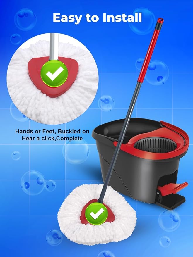 4 Pack Spin Mop Replacement Head Compatible with O-Cedar EasyWring 1 Tank, 30-58" Mop Handle Base and Microfiber Head Refills, Easy-to-Replace (White,1 Tank)