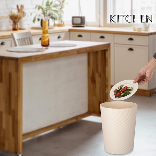Plastic Small Bathroom Trash Can Wastebasket Garbage Can, Beige, 2 Pack | Sturdy-Easy to Clean, Bathroom, Laundry Room, Kitchen, Office, Kids Room, Dorm, Bedroom, 1.8 Gallon