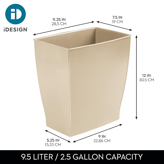 iDesign Small Plastic Bathroom Trash Can, Slim Rectangle Garbage Bin, 4-Pack, Brown | Bedroom, Office, Dorm
