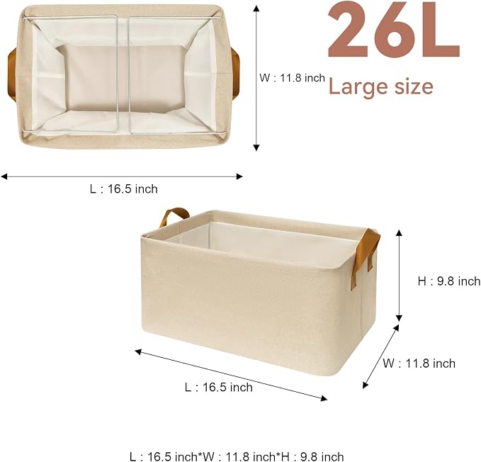SNWDN 6 Pack Closet Cloth Storage Bins with Handles（ Beige 16.5''L x 11.8''W x 9.8''H）