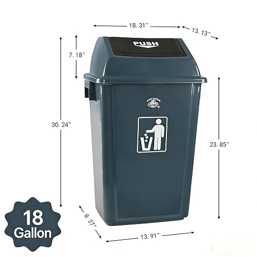 4-Pack 18 Gallon Swing-Top Trash Can, Plastic Garbage Bin | Large Kitchen Wastebasket, Swing Lid, Durable Plastic, Space-Saving Design, Gray
