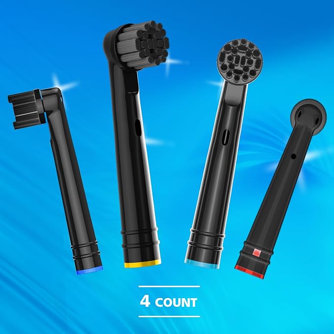 Replacement Brush Heads for Oral B Braun Electric Toothbrush,Black | 4Pcs,Bamboo-Charcoal Infused Bristles,Small Round Head for Pro,Vitality and Smart Series,End-rounded DuPont Bristles