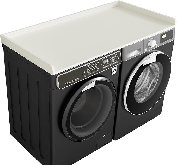Washer Dryer Countertop, Melamine Countertop with Edge Rails - 27.5" Depth x 54" Width Laundry Room Organization, White