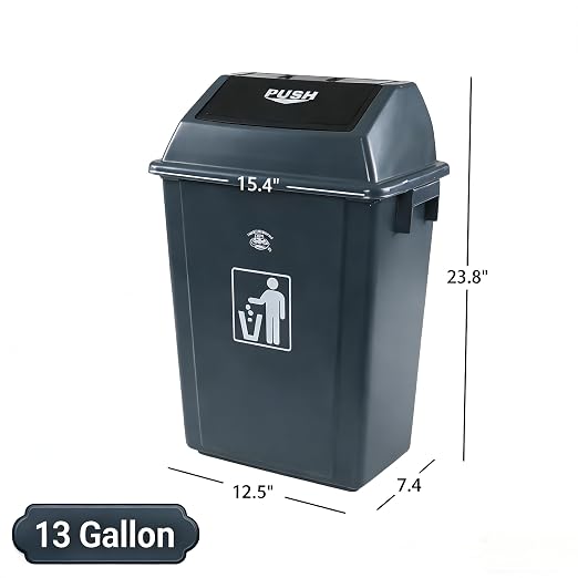 13 Gallon Swing Top Trash Can, 4-Pack Recycling Waste Bin | Large Recycle Bin with Swing Lid, Space-Saving Slim Design for Home, Dorm, Office, Durable Plastic, Gray