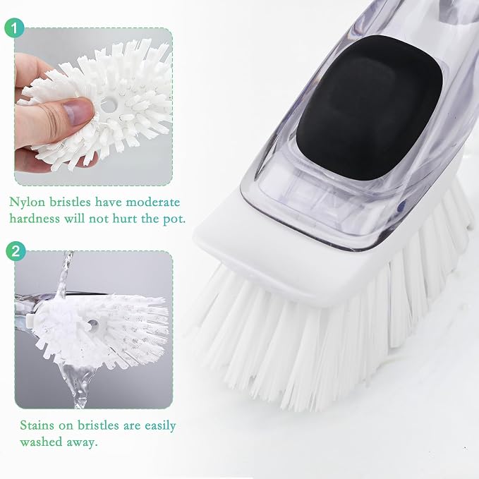 New Brush Refills for OXO New Soap Dispensing Dish Brush, 4 Pack | Nylon Bristles Brush Head Replacements for Kitchen Soap Dispensing Scrubber Non-Scratch Brush Refills for Pots Pans and Sink