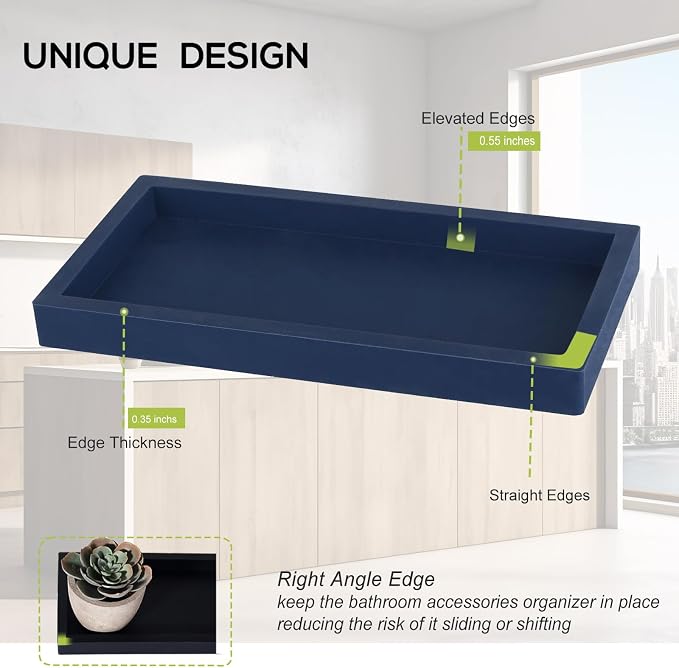 Silicone Bathroom Vanity Tray Dish Soap Holder Sink Organizer, Dark Blue | Large, Thickened Silicone, Easy to Clean, Waterproof, Non-Slip, for Countertop, Kitchen, Bedroom, Dresser