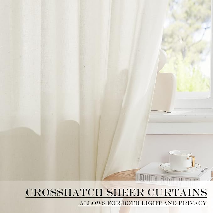 NICETOWN Off White Linen Door Curtain 50 inches Long for Half Window | Light Filtering, Rod Pocket with Tieback, Farmhouse French Door Shade for Front Back Window Cover, 1 Panel, Off White
