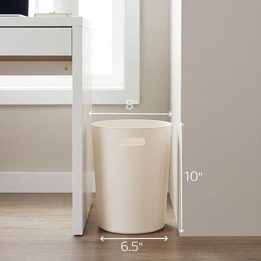 Lyellfe 6 Pack Small Trash Can, 1.5 Gallon Plastic Wastebasket with Handle | Round White Garbage Container Recycling Bins for Compact Space Bathroom, Office, Bedroom, Kitchen