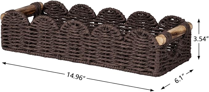 CubesLand Bathroom Basket Organizer, Toilet Decor Basket W/Cut Out Handle | Wicker Toilet Paper Storage Basket Tray, Scalloped Basket for Bathroom Countertop Decorative Also for Home Decor, Brown