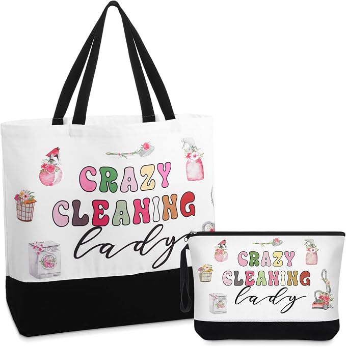 Paterr Housekeeping Gift Tote Bag and Makeup Bag Housekeeper Employee Appreciation Day Gift for Custodian Cleaner