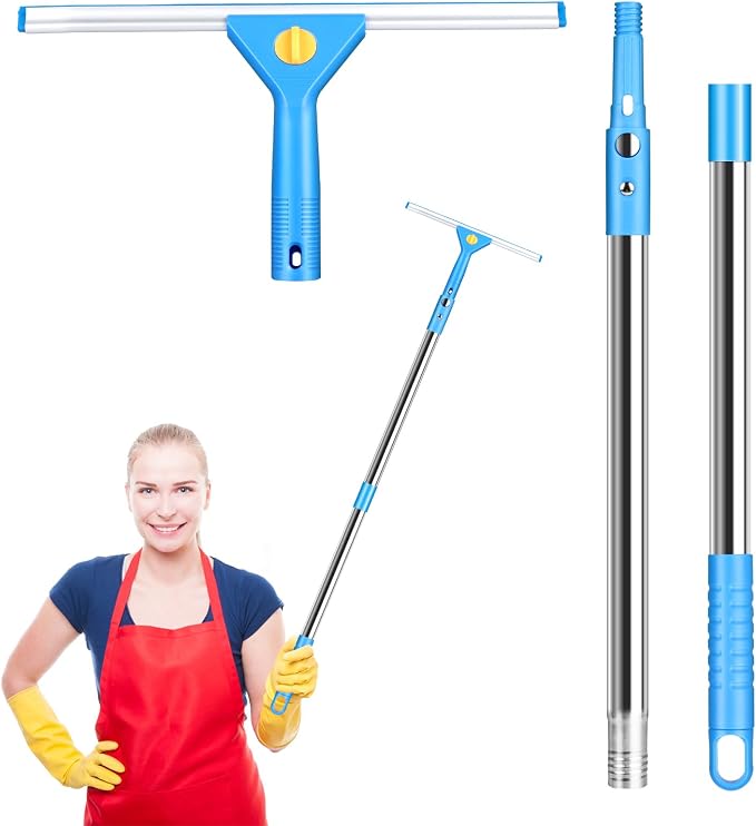 10FT/118Inch Professional Window Squeegee,Window Cleaner Tool with Extendable Long Handle,Window Squeegee Equipment for Indoor Outdoor High Windows, Shower Glass, Car Glass(Blue)