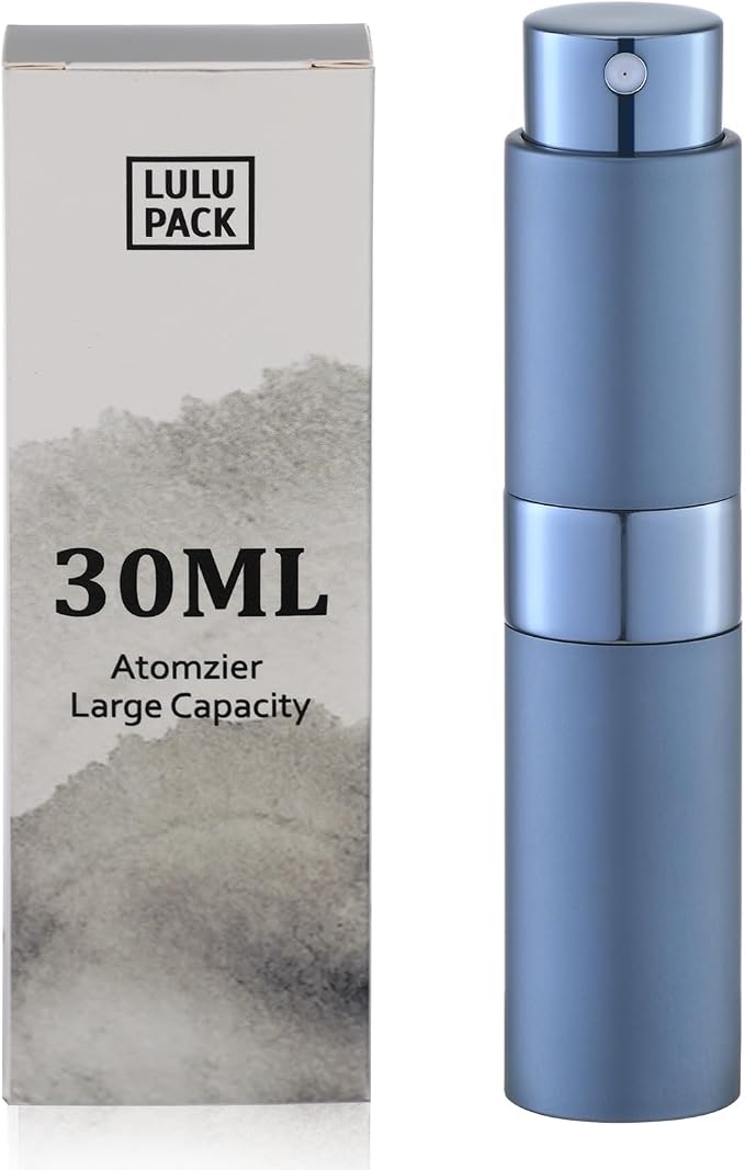 Lulupack 30ml Cologne Travel Bottle, Perfume Spray Atomizer Refillable 1oz | Twist up, empty fragrance sprayer for men, large size, portable, fine mist, TSA friendly, refill small decanter, blue