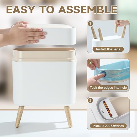 Motion Sensor Bathroom Trash Can with Lid,Slim Automatic Wastebasket | 2.6 gallon Touchless Trash Bin,Plastic,Smart,Waterproof,Pet Proof,Small Garbage Can for Bedroom,Office,Room,Kitchen(White)