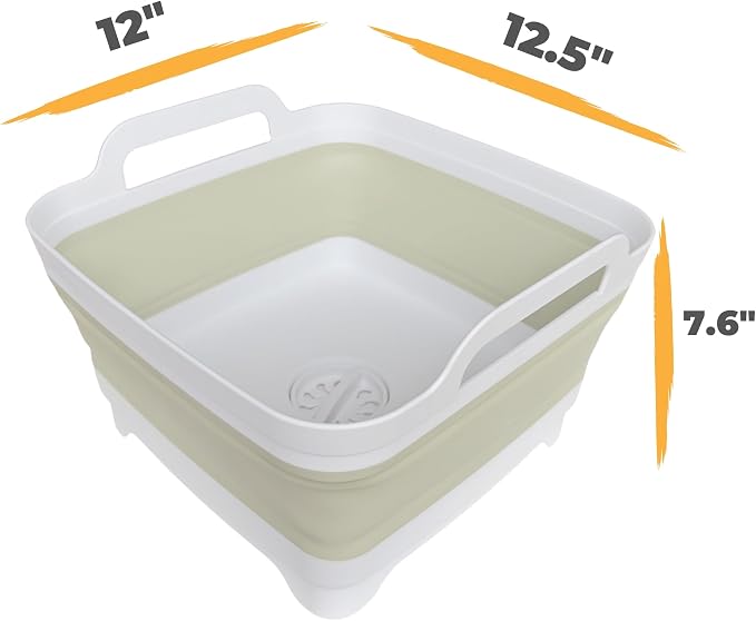 GIMWA Collapsible Wash Basin for Baby Bottles - 2.4 Gallons Portable Wash Bin for RV Camping Sink, Space-Saving Dish Tub (Green)