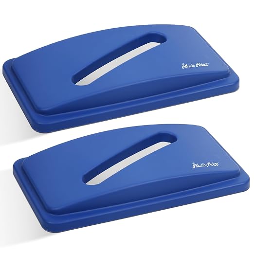 PLASTIC PRINCE Paper Recycling Lid, 23 Gallon Commercial Slim Jim Recycling Trash Can Lid with Hole, Plastic Blue Waste Garbage Can Lid with Paper Slot Outdoor Bin, 2 Pack
