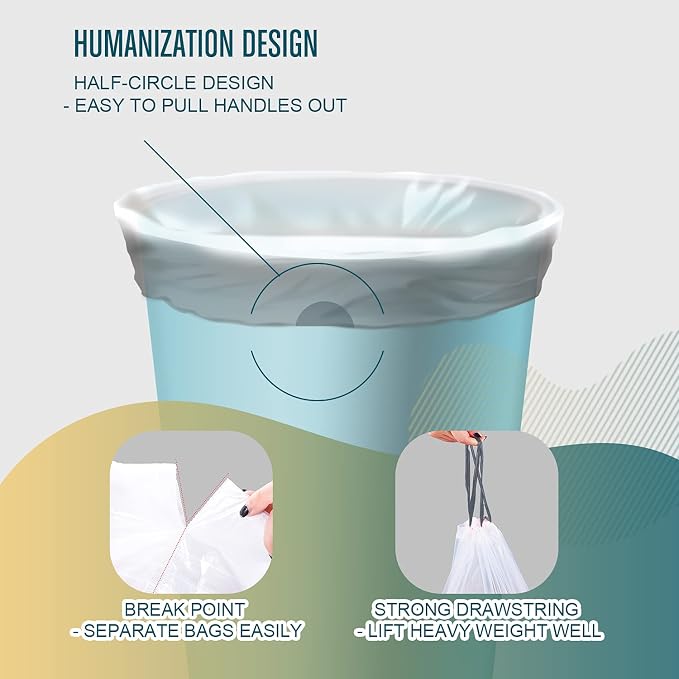FORID Medium Drawstring Trash Bags - Plastic Garbage Bags 8 Gallon (30 Liter) White Disposable Can Liners for Kitchen Bedroom Bathroom Home Office (120 Counts) - Durable & Thick Trash Bags