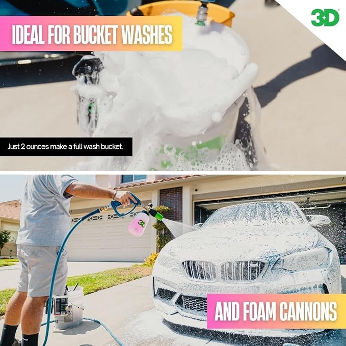 3D Pink Car Wash Soap, 1 Gallon – High Suds pH Neutral Car Shampoo, Cherry Scent, Safe for Ceramic Coatings, Wax & Sealants, Leaves a High Gloss Finish