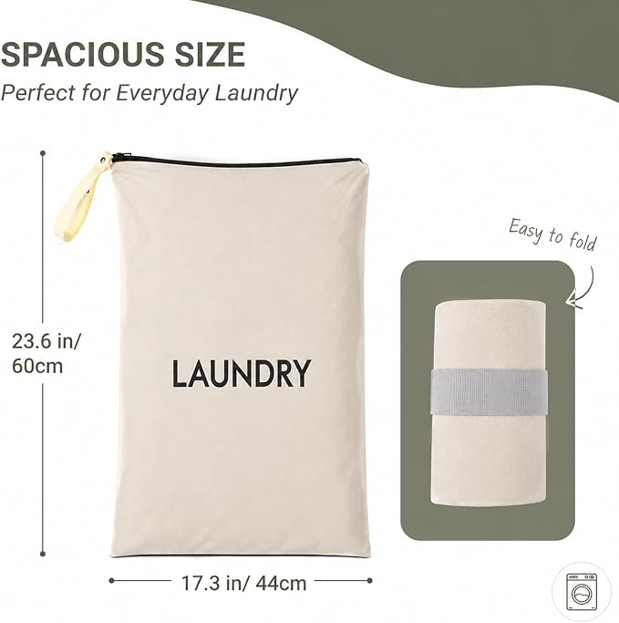 23.6" x17.3" Dirty Clothes Bag for Traveling and Camping | Travel Laundry Bags with Zipper,Hand Strap,Portable,Washable,Travel Dirty Clothes Bag