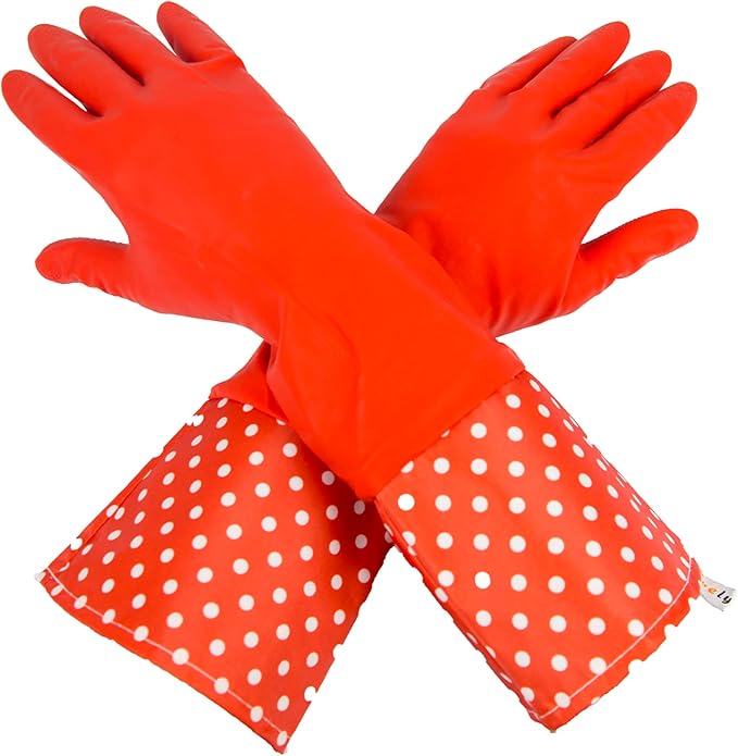 GLOVELY HANDS Water-Resistant Latex Cleaning Gloves, Soft Cotton-Feel Lining, Non-Slip Grip, Long Cuff, Medium (1 PAIR)