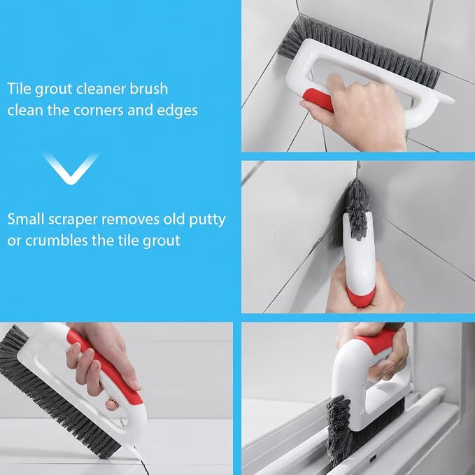 Lumkew Grout Cleaning Brush for Cleaner Tile Floors, Red, 1Pcs | V Shape, Hard Bristle, Grout Scrubber for Bathroom Shower Kitchen