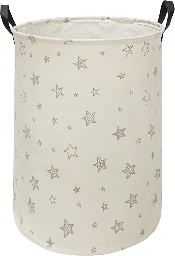Round Star Pattern Laundry Hamper Storage Basket Fabric Material Storage Hamper Organization Basket, Storage Bin, Gift Box with Handles for Room