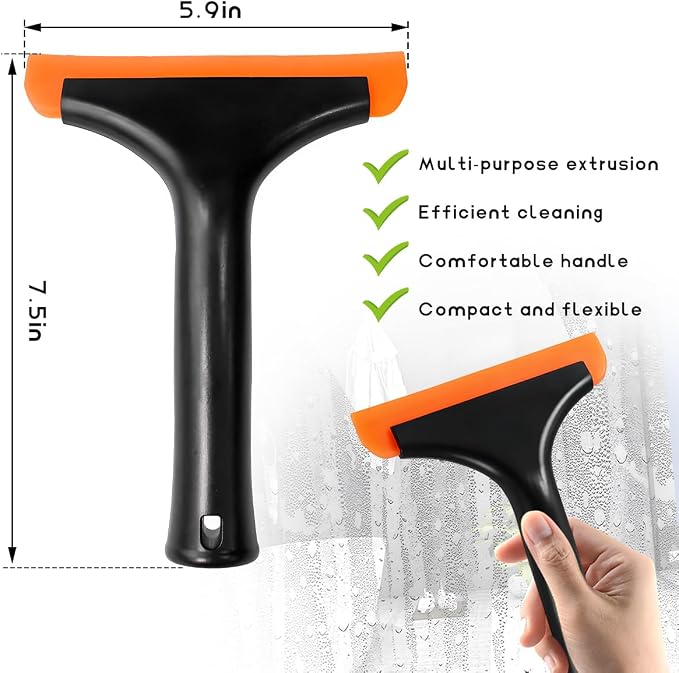 2 PCS Small Silicone Window Squeegee, Car Windshield Water Wiper Scraper with 5.9" Blade and Non-Slip Handle, All-Purpose Auto Water Blade Squeegee for Window Mirror Cleaning