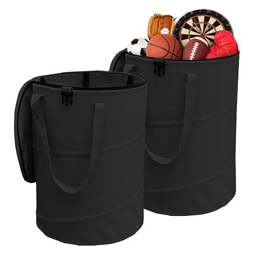 Pop up Camping Trash can with lid,Collapsible Garden can(2Pcs-Black) | 24 Gallon Outdoor Garbage Bag with Sorting Clips, Lawn and Leaf Bags - Reusable Yard Waste Bags, RV Camp Waste Bin