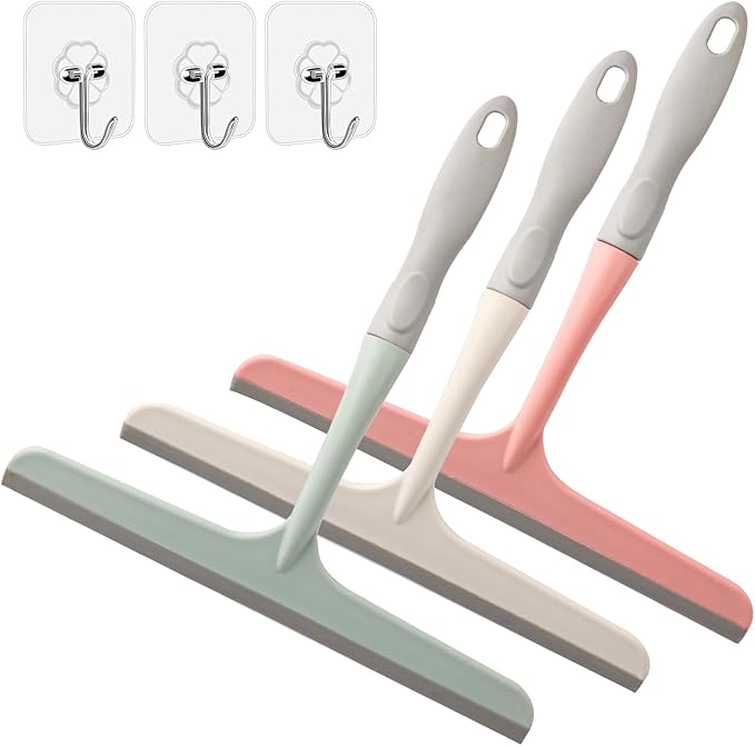 3 Pcs Shower Squeegee for Glass Doors, Car Window Squeegee | Window Cleaning Squeegee Glass Shower Door for Car Window Wiper Mirror Windshield, Reusable, Easy to Clean, With 3 Hooks