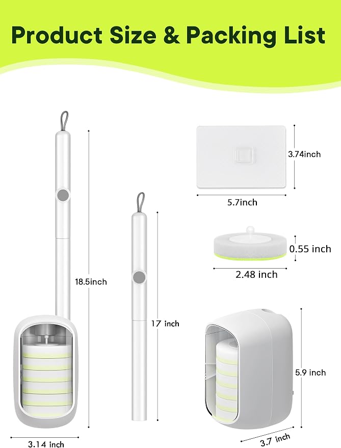 Disposable Toilet Brush and Holder Set, Toilet Bowl Cleaner Wand with 24 Refill Heads, Toilet Brush for Bathroom, Toilet Bowl Brush and Holder, Toilet Scrubber Kit with Storage