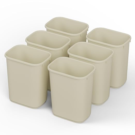 28 Qt. / 7 Gallon Beige Rectangular Wastebasket Trash Can | 6 Pack