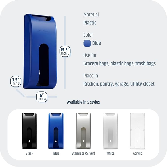 Wall-Mounted Plastic Bag Holder & Grocery Bag Organizer / Dispenser | Space-Saving Grocery Bag Holder for Plastic Bags, Large-Capacity Plastic Bag Organizer for Kitchen, Pantry, Cabinet or Wall