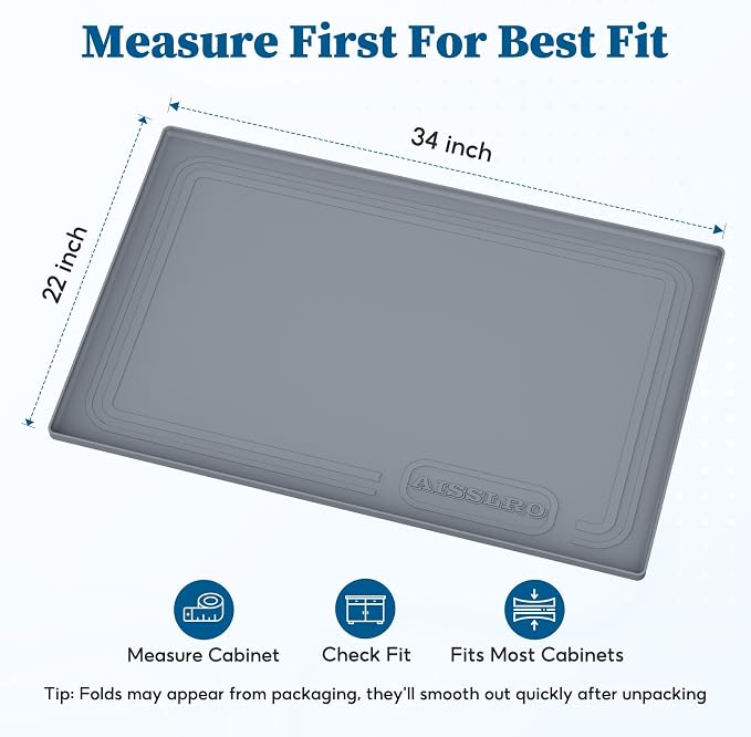 Waterproof Under Sink Mat 34"x22", Silicone Mat, Dark Gray | BPA-Free Shelf Liner, Raised Edge Traps Spills & Leaks, Bathroom, Kitchen Cabinet, for Boots, Pets, Home Essentials Organizer