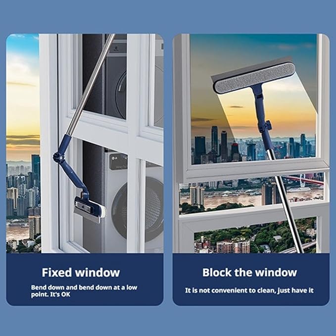 Window Cleaning Equipment, 163 cm Long Handle Professional Shower Glass Washing Brush, Extendable Professional Windshield Cleaner Kit, Scraper and Microfiber Pad Combo for Glass Wall Car Home Kitchen
